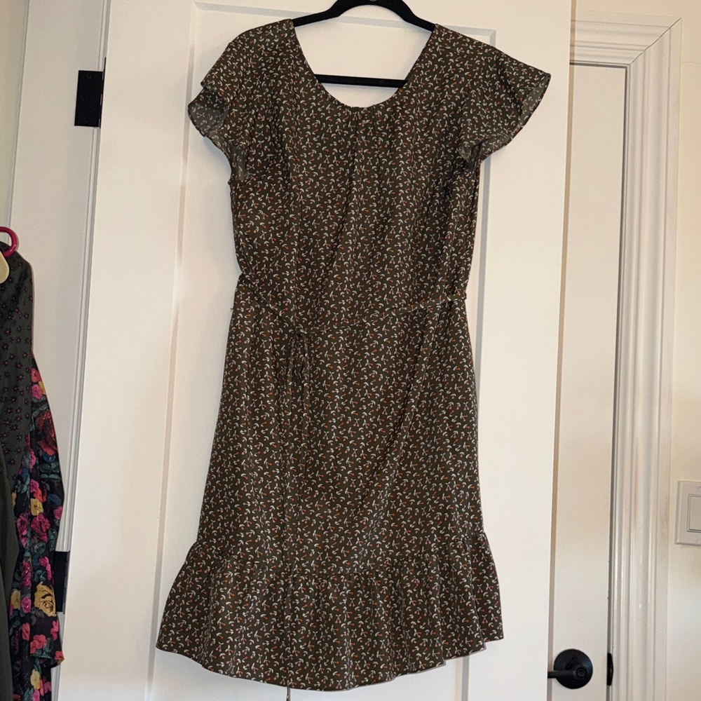 Boden Olive Green/Brown Dress with Ruffle Hem